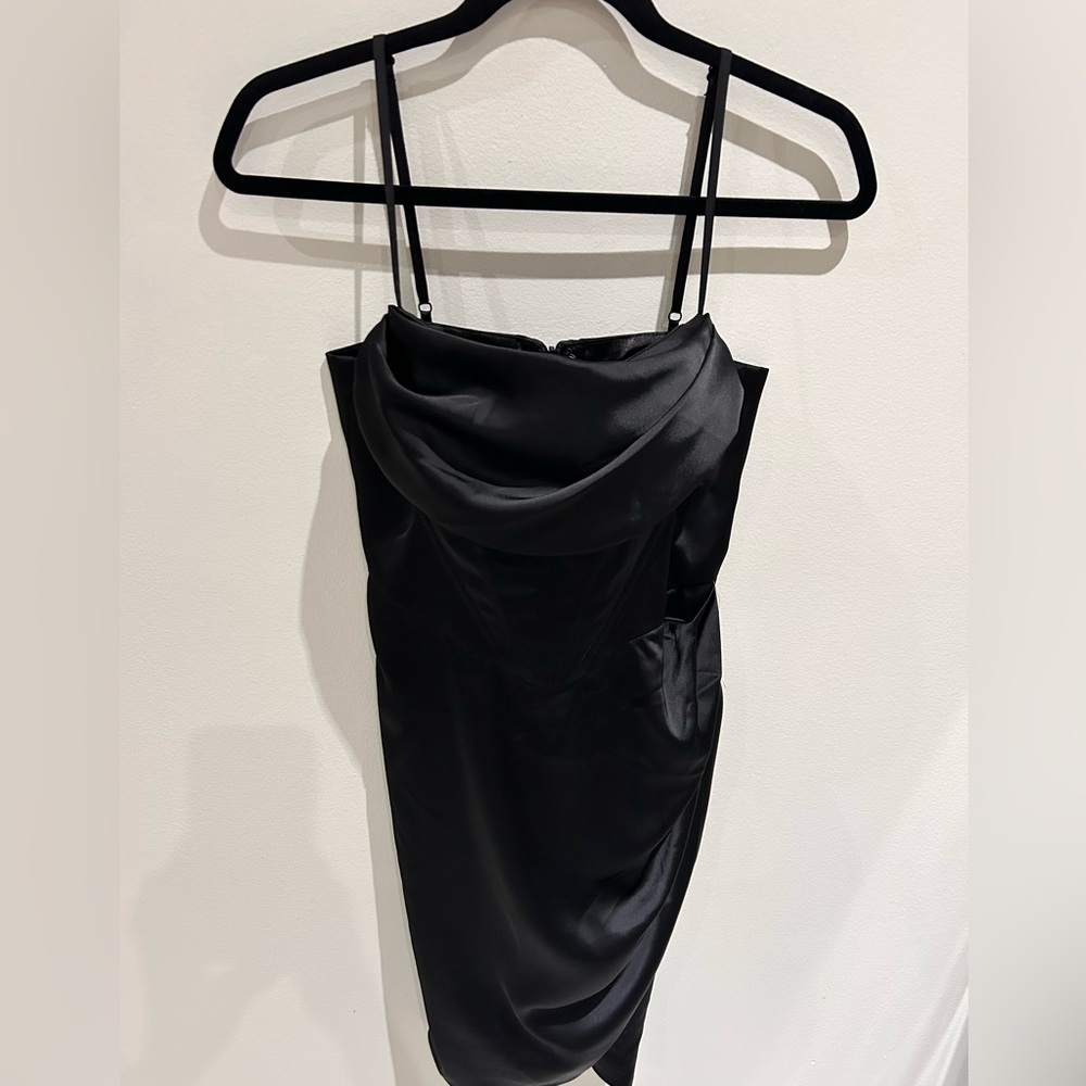 Chi Chi London Black Satin Mini Dress-Size US 8- NWT - Picture 3 of 14